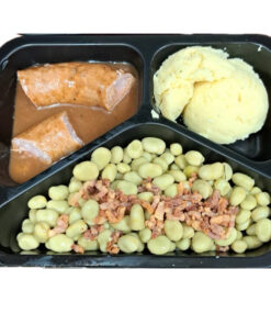 Saucijzenworstje in jus, tuinbonen en aardappelpuree 500 gram